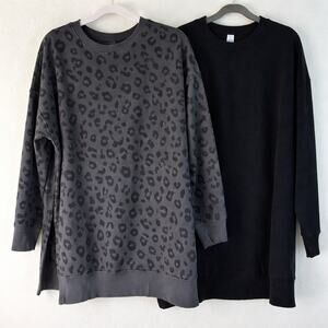 Old Navy Leopard Sweatshirt Black Tunic Womens Medium Bundle 2pc Cozy